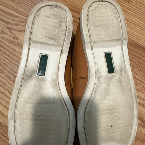 L.L.Bean Boat Shoes Womens 6W Wide Tan Leather Lace Up Moc Toe Loafers - Picture 3 of 10